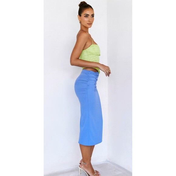 MISTRESS ROCKS LA Wishing Gathered Midi Skirt Purple Large NWT Ruched - Picture 6 of 12